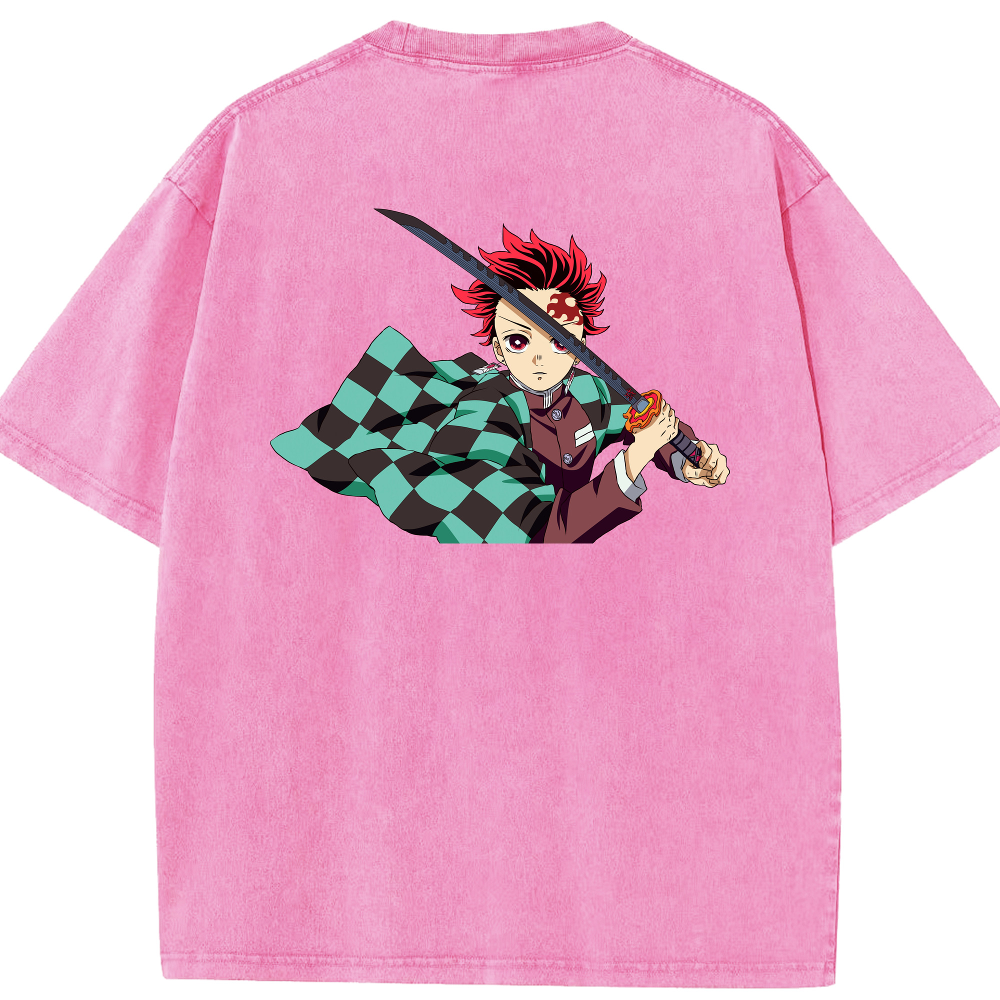 （画像用） 鬼滅の刃 竈門 炭治郎／かまど たんじろう Kamado Tanjirou 綿100% ヴィンテージ風 半袖Tシャツ（背面プリント）